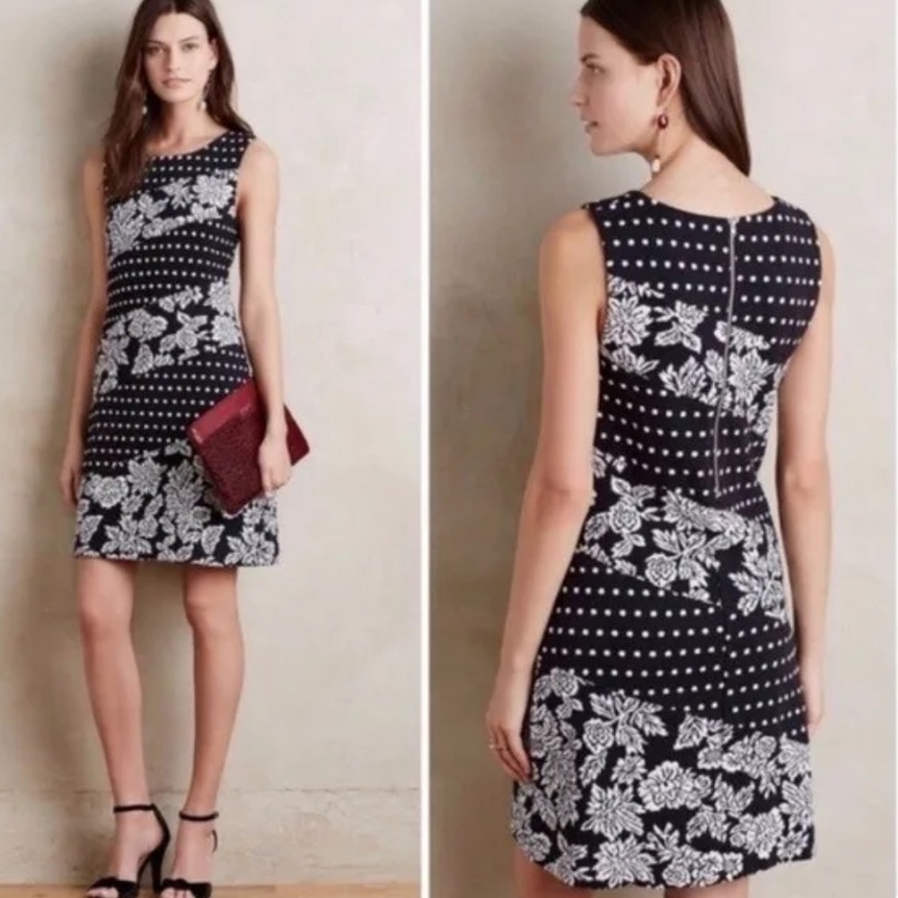 ANTHROPOLOGIE’S MAEVE Effemy Dress, Black & White Floral, Polka Dot Sleeveless